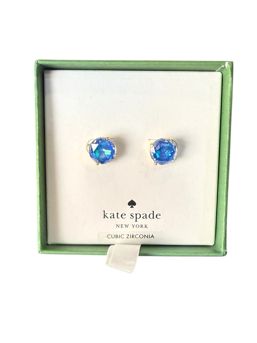 kate spade Women’s Faceted Iridescent Blue Green CZ Round Stud Earrings